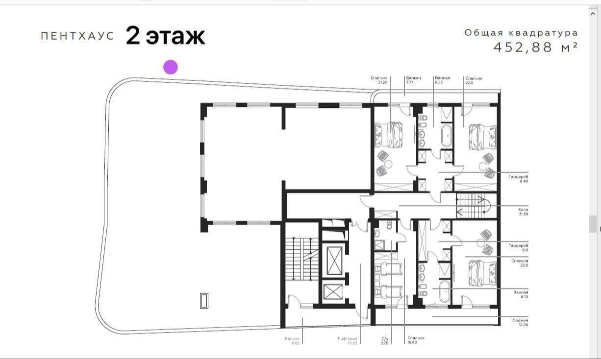 Пентхаус в элитном ЖК Инфинити 450кв.м+терраса white box отделка